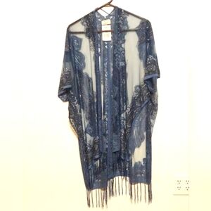 David & Young Sheer Sparkly Paisley Kimono Denim Lightweight NWT $40